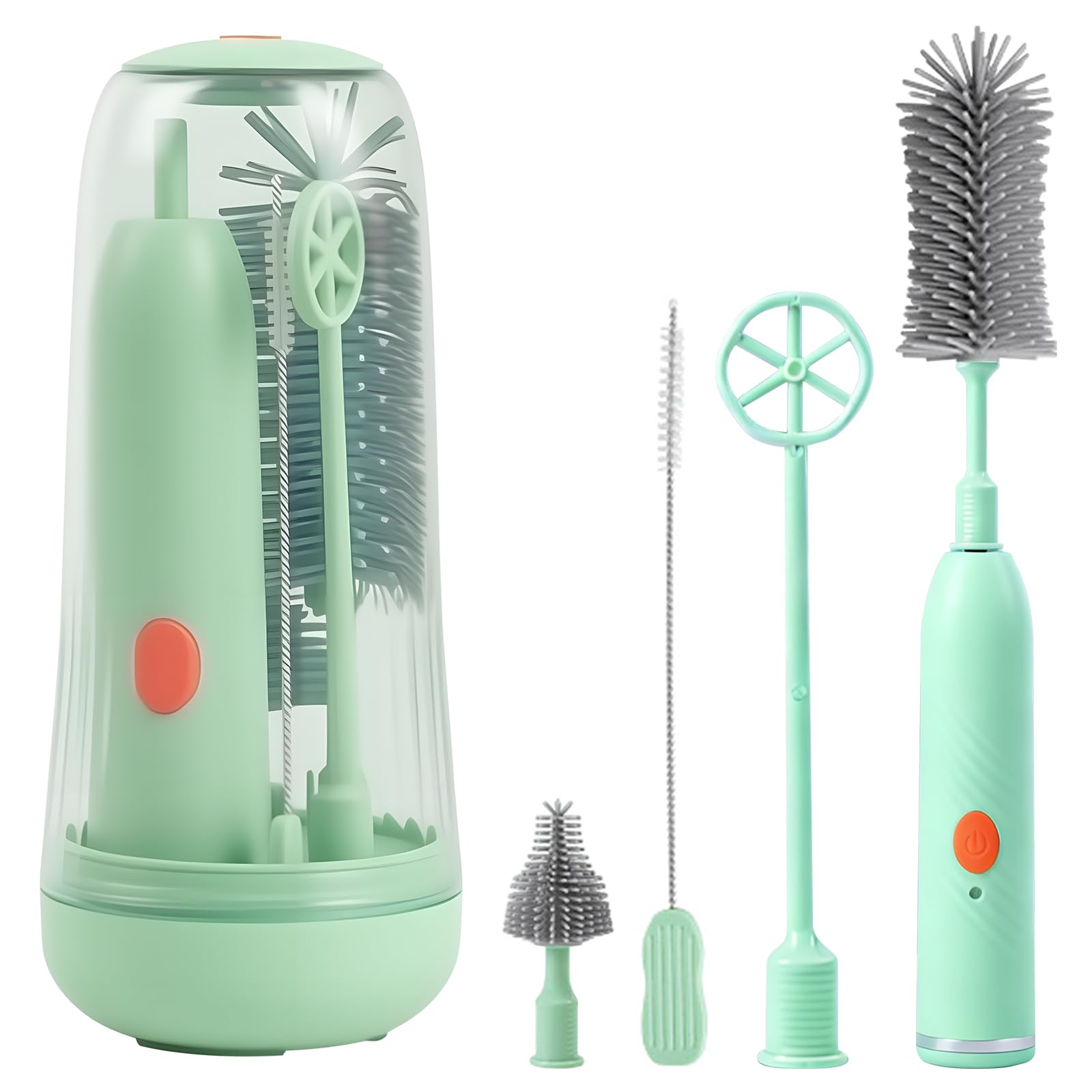 Lot de brosses à biberons de voyage pour bébé, brosse électrique, 2 modes, rechargeable, portable, avec stérilisateur UV pour biberons, tire-lait et tétine (vert)