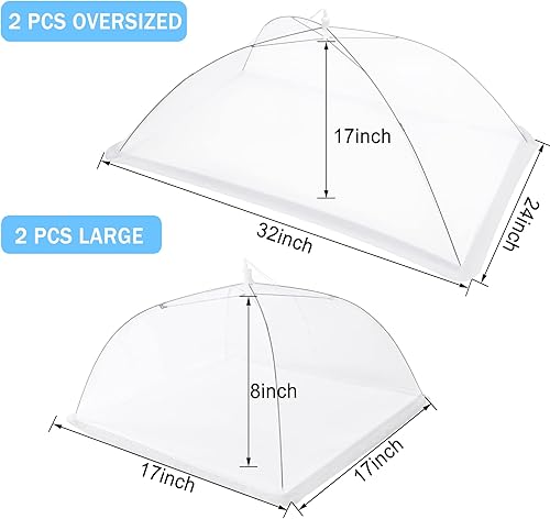 Miniatura 8 de JULBEAR 4 fundas de malla grandes y altas para alimentos, sombrilla para exteriores, de malla emergente, reutilizables, para fiestas, pícnics,