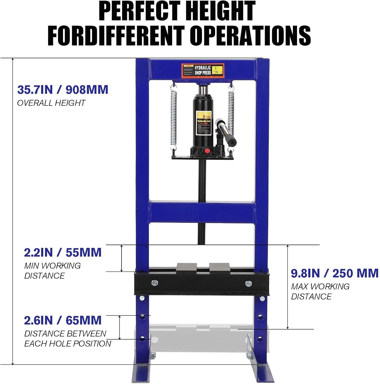 6T Hydraulic Press, H-Frame Hydraulic Press with 2 Press Plates, Heavy Duty Adjustable Hydraulic Garage Press Machine for Auto Repair, Overload Protection & Rust Resistant, Blue