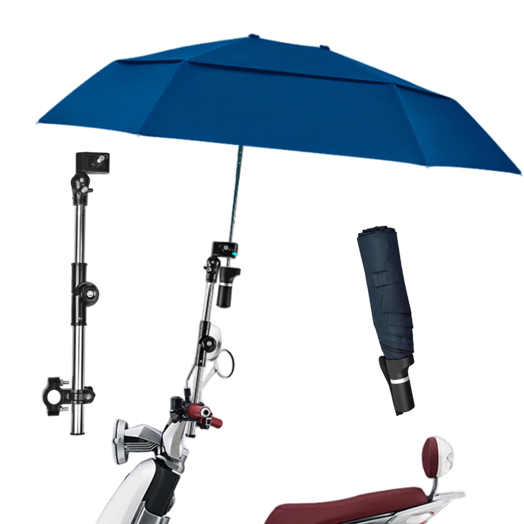 Paraguas para silla con abrazadera ajustable, protección contra la lluvia y los rayos UV, sombrilla para silla de ruedas, sombrilla extendida de doble cara 40, 9 para sillas de ruedas, cochecito, bici