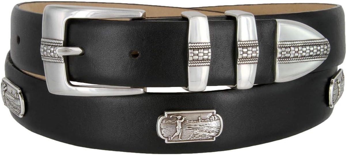 Mens Genuine Leather Italian Calfskin Concho Dress Belt 1-1/8" Wide