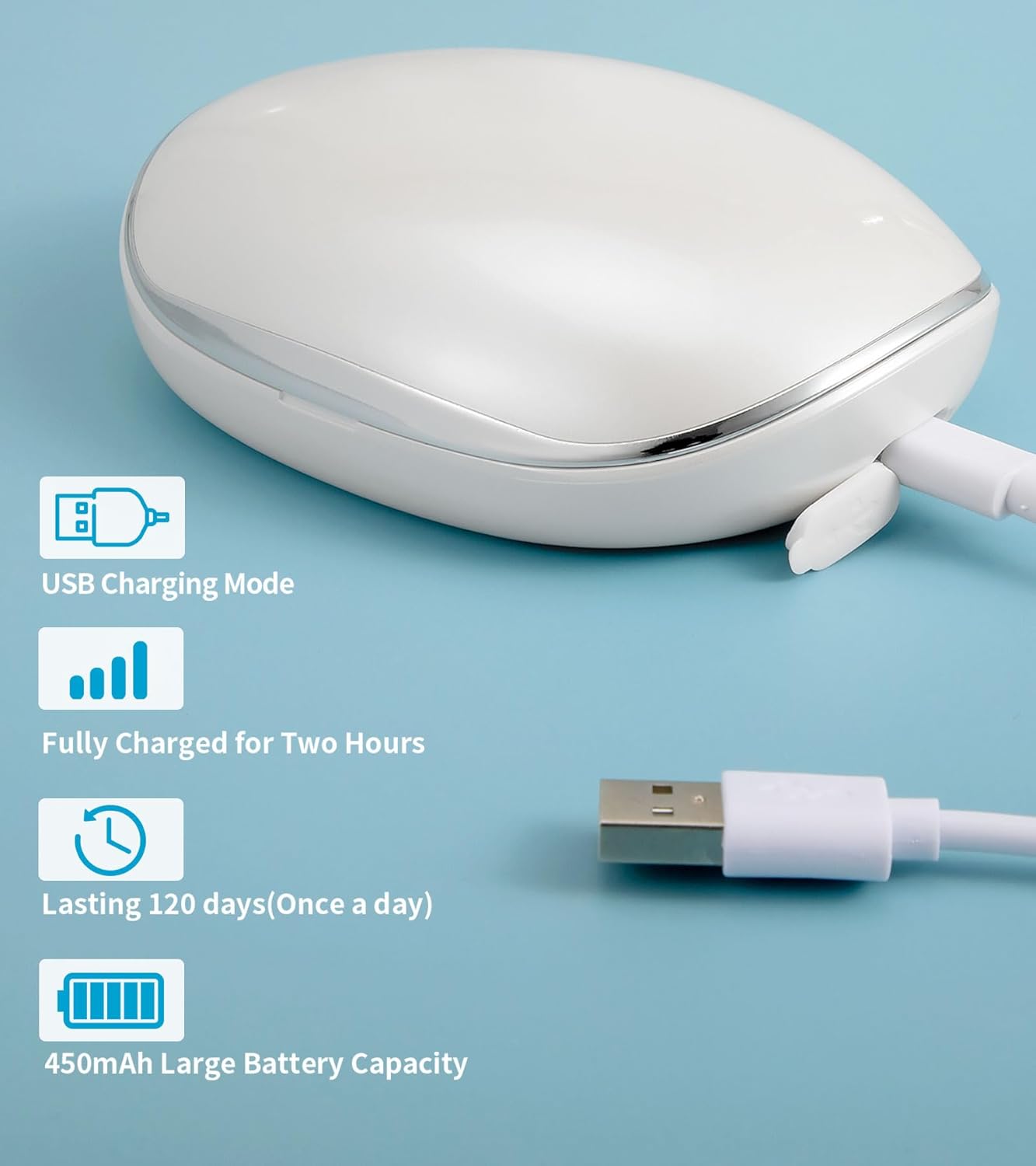 ofone Contact Lens Cleaner, Ultrasonic Contact Lens Cleaning Machine with USB Charger, Timer Display and 5 Contact Solution Cases Kit Replacement for Soft Hard Colored RGP Lenses (White)