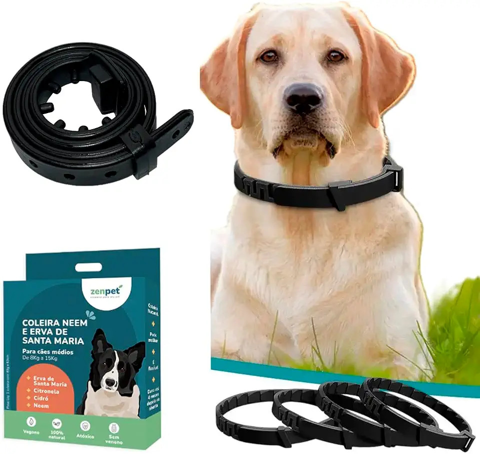 Coleira Natural Antipulgas Carrapatos Para Cachorros 63cm Ajustável