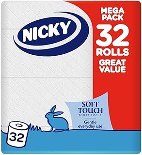 Nicky Soft Touch Toilet Tissue - 32 Rolls of Extra Gentle White Toilet Paper, 190 Sheets per Roll, 2-ply, Soft Tissue, Modern Embossing, Easy Opening, 100% FSC Certified Paper