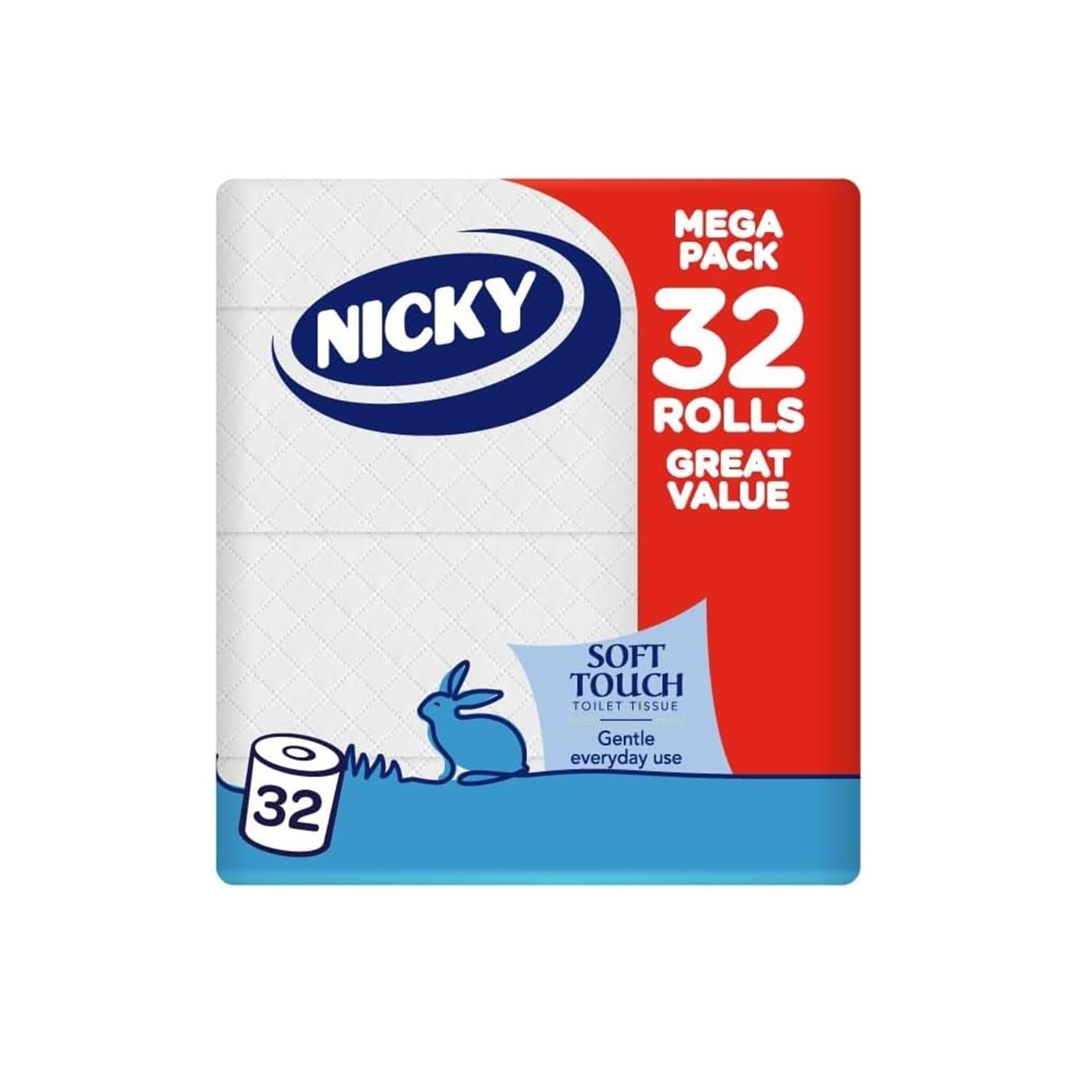 NickySoft Touch Toilet Tissue |Extra Value Pack – 32 Rolls of Extra Gentle White Toilet Paper |190 Sheets per Roll| 2-ply | Soft Tissue | Modern Embossing |Easy Opening | 100% FSC Certified Paper