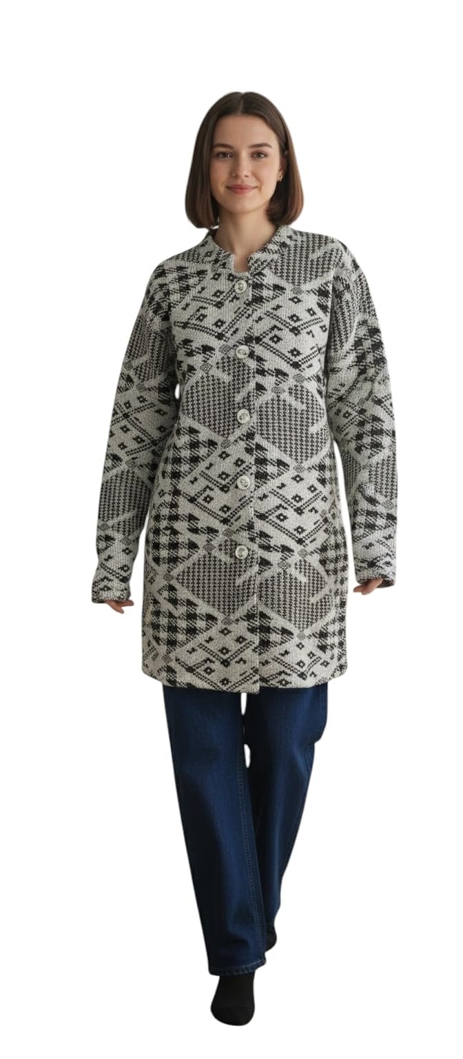 Womens Winter Wear Green Colour Abstract Woolen Cardigan-image-49