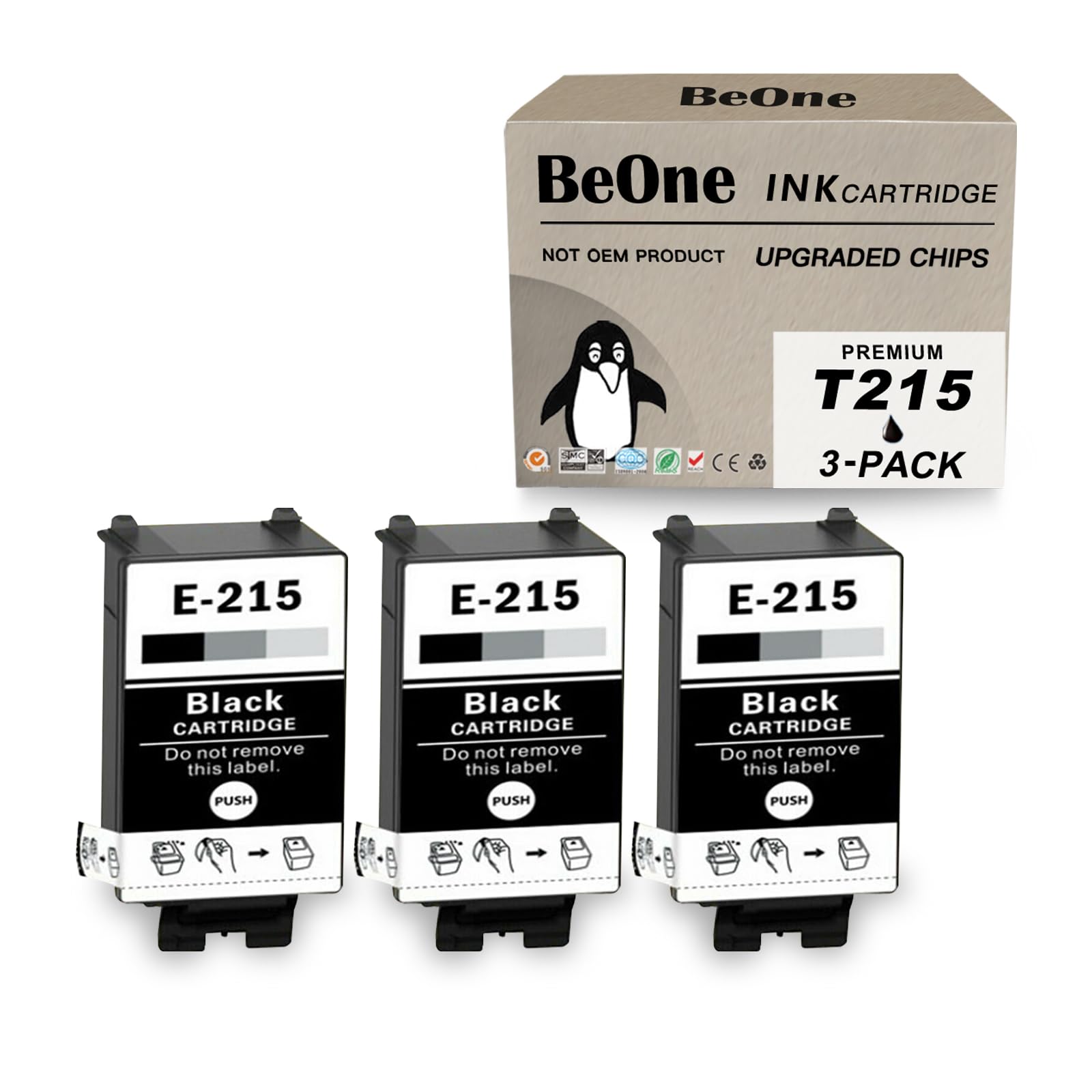 BeOne T215 215 Ink Cartridges Remanufactured Replacement for Epson WF-100 WF-110 WF100 WF110 Printers (3 Black)