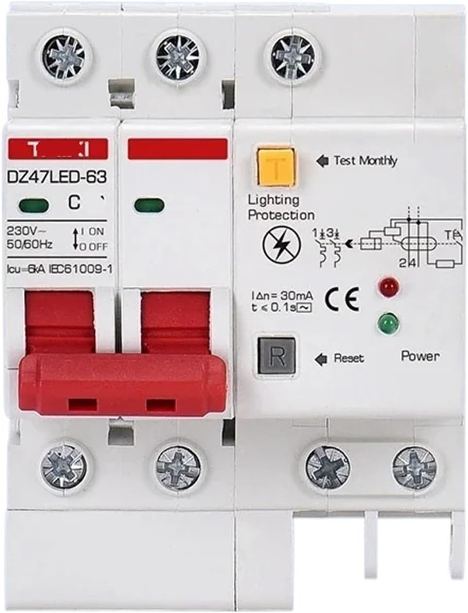 DZ47LED-63 2P Leakage Circuit Breaker with Surge Protector Small with Lightning Protection SPD 6, 10, 16, 20, 25, 32, 40, 50, 63A(50A)