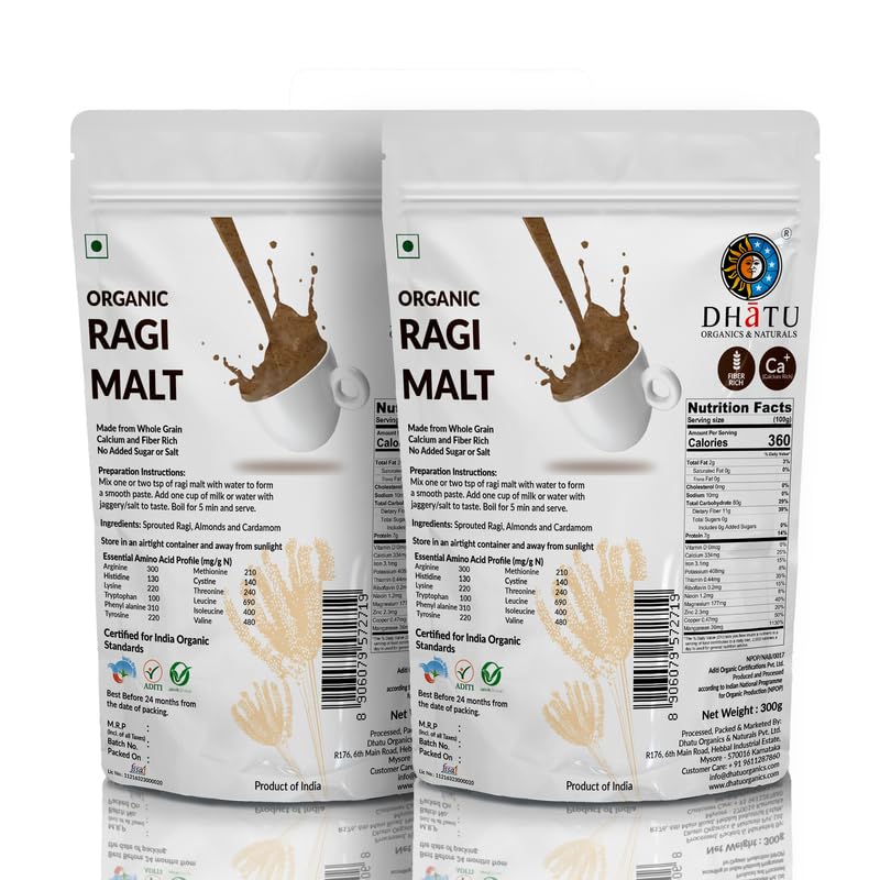 Image of Dhatu Organics Ragi Malt 300g x 2 | Ragi Malt Powder | Gluten Free | Health Drink | Rich in Calcium