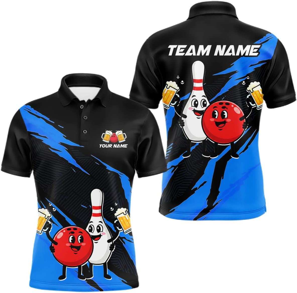 Funny Beer Bowling Shirts for Team Men Women Funny Bowling Jersey Custom Bowling Polo and 1/4 Zip Bowling Shirt for Couples