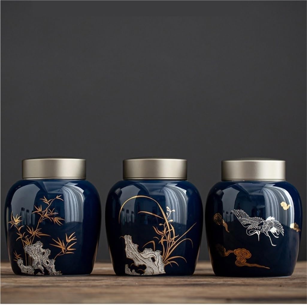 SONGCHAO Sugar Jar Bulk Tea Storage Tank Aluminum Alloy Lid Small Ceramic Tea Tank Household Tea Sealed Tank Kitchen Food Storage Tank Tea Canister (Color : C)