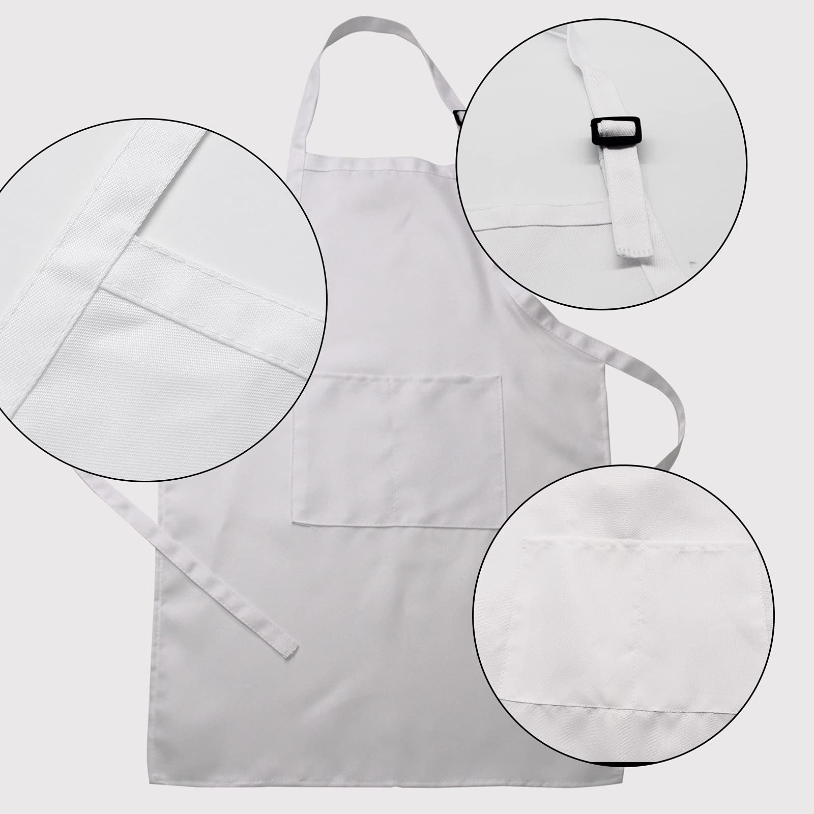 Juego de delantal y sombrero de chef blanco para niños, delantales de cocina con 2 bolsillos para niñas y niños, para pintar, cocinar, hornear (blanco, 8 juegos)