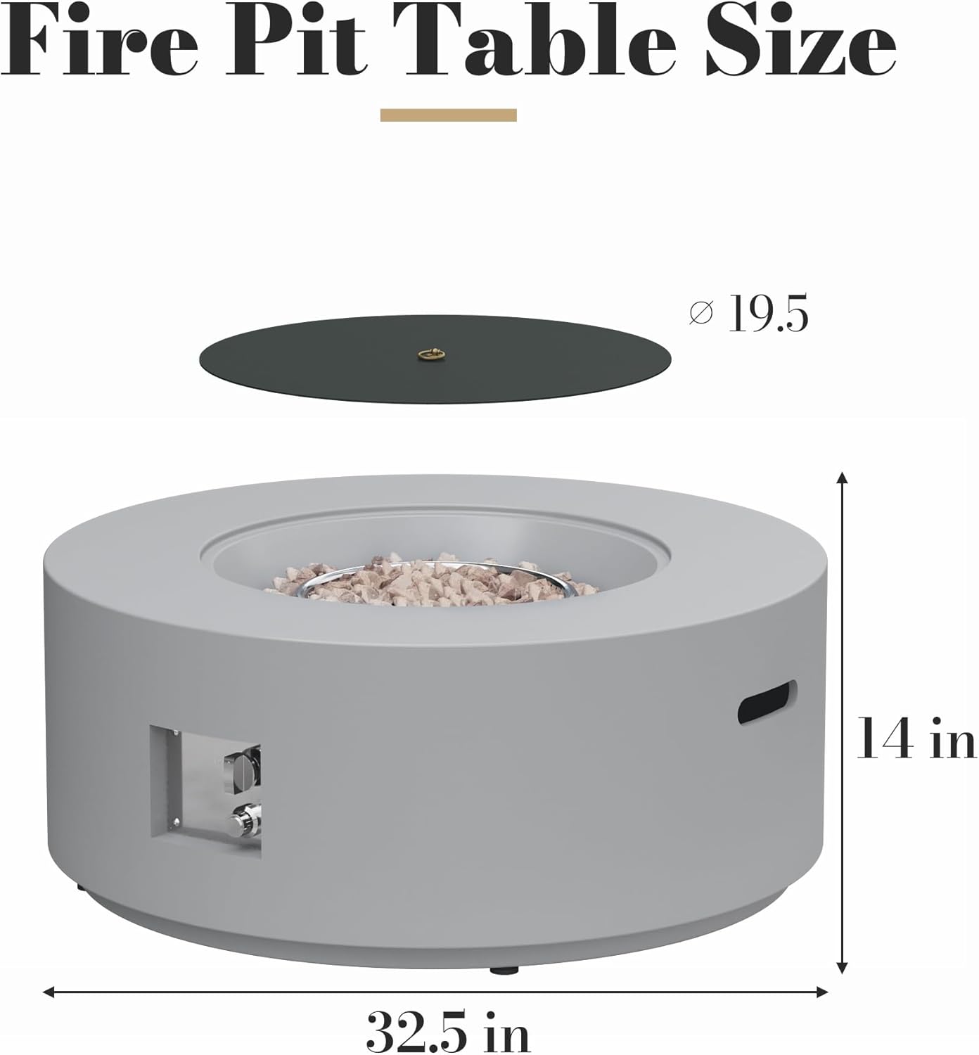 32.5 Inch Propane Fire Pit Table, 50,000 BTU Round Patio Fire Pit Table Outdoor, CSA Certified, Stainless Burner with Steel Lid, Waterproof Cover & Lava Rocks, for Backyard Garden, Gray