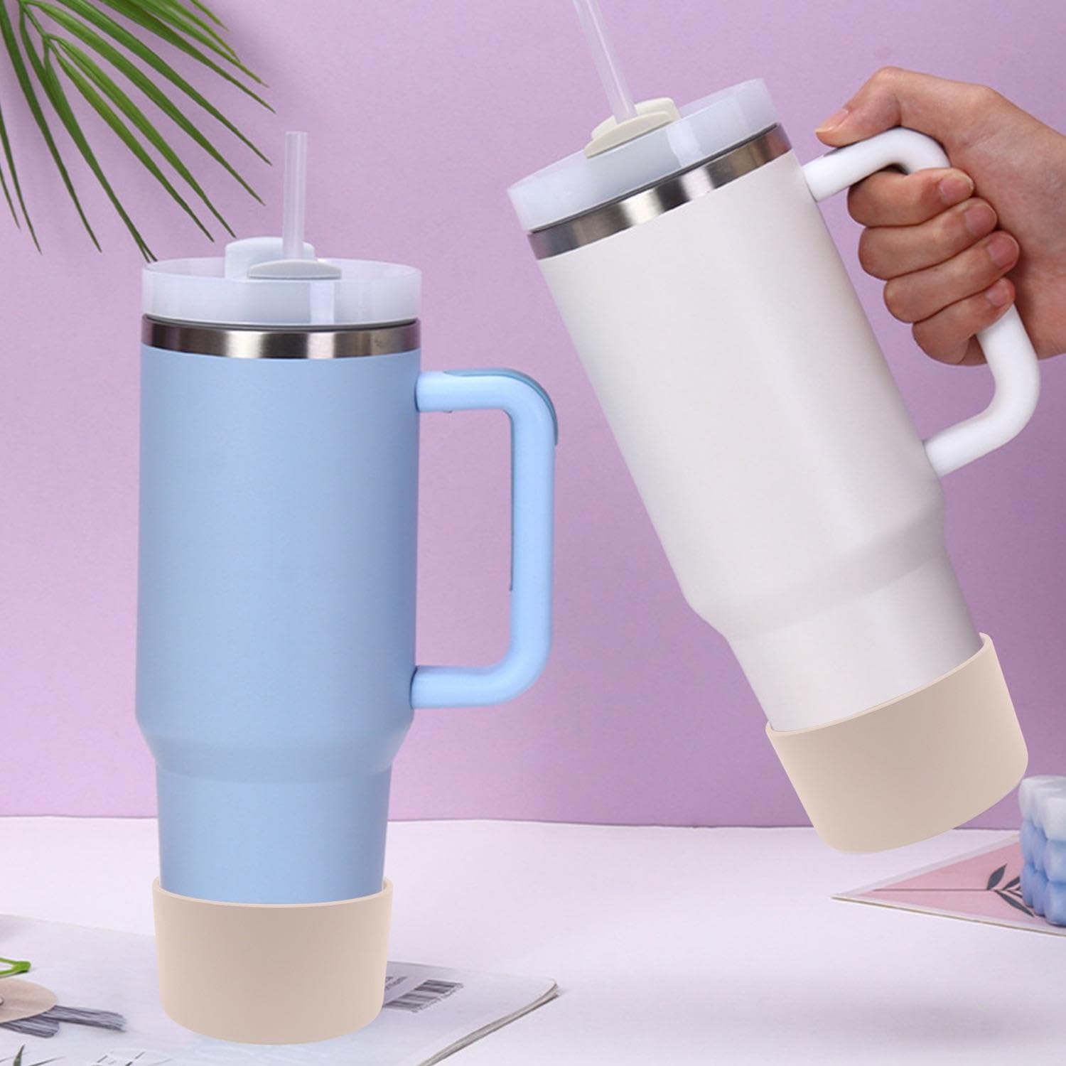 4 Wasserbecher Anti-Rutsch-Abdeckung, Silikonbecherabdeckung, Becherbodenschutzabdeckung, Wärmeisolierung Untersetzer, Wasserbecherzubehör.