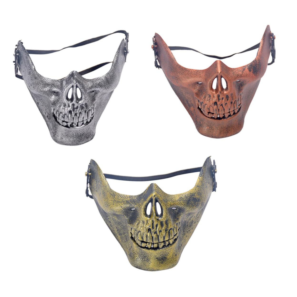 BRIGHTFUFU 3 Piece Half Skull Masks Skeleton Scary Costumes for Halloween Masquerade Hunting