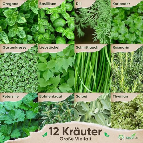 SeedPal Kräutersamen Set - 12 Beliebtesten Küchenkräuter - Kräuter der Provence, italienische Kräuter - Kräutergarten für Küche oder Balkon - Samen Saatgut - Gartenkräuter Sorten