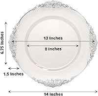 Vista 4 de Efavormart 6 Pack de 13 Pulgadas Platos de Carga Redondos Claros con Borde Tallado en Hojas Barrocas de Plata para Decoración de Mesa, Evento