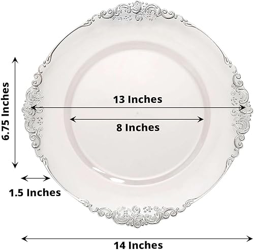 Miniatura 4 de Efavormart - Paquete de 6 platos de carga barrocos redondos de 13 pulgadas, borde en relieve de hojas para decoración de mesa, catering, decoración