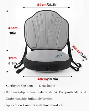Inflatable Paddle Board Seat with Back Support, Universal Kayak Seats Cushion Detachable Straps, Sit-on-top Kayaks Chair, Canoe Fishing Bote Seats(Gray)