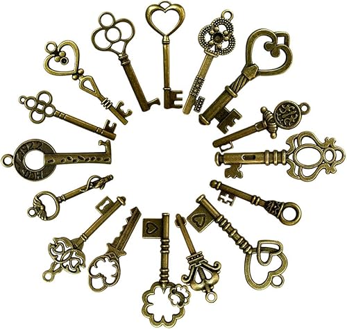 Miniatura 2 de 40 piezas de llaves de esqueleto mixtas en estilo antiguo de bronce vintage, dijes de llaves pequeñas de esqueleto para fiestas de cumpleaños,