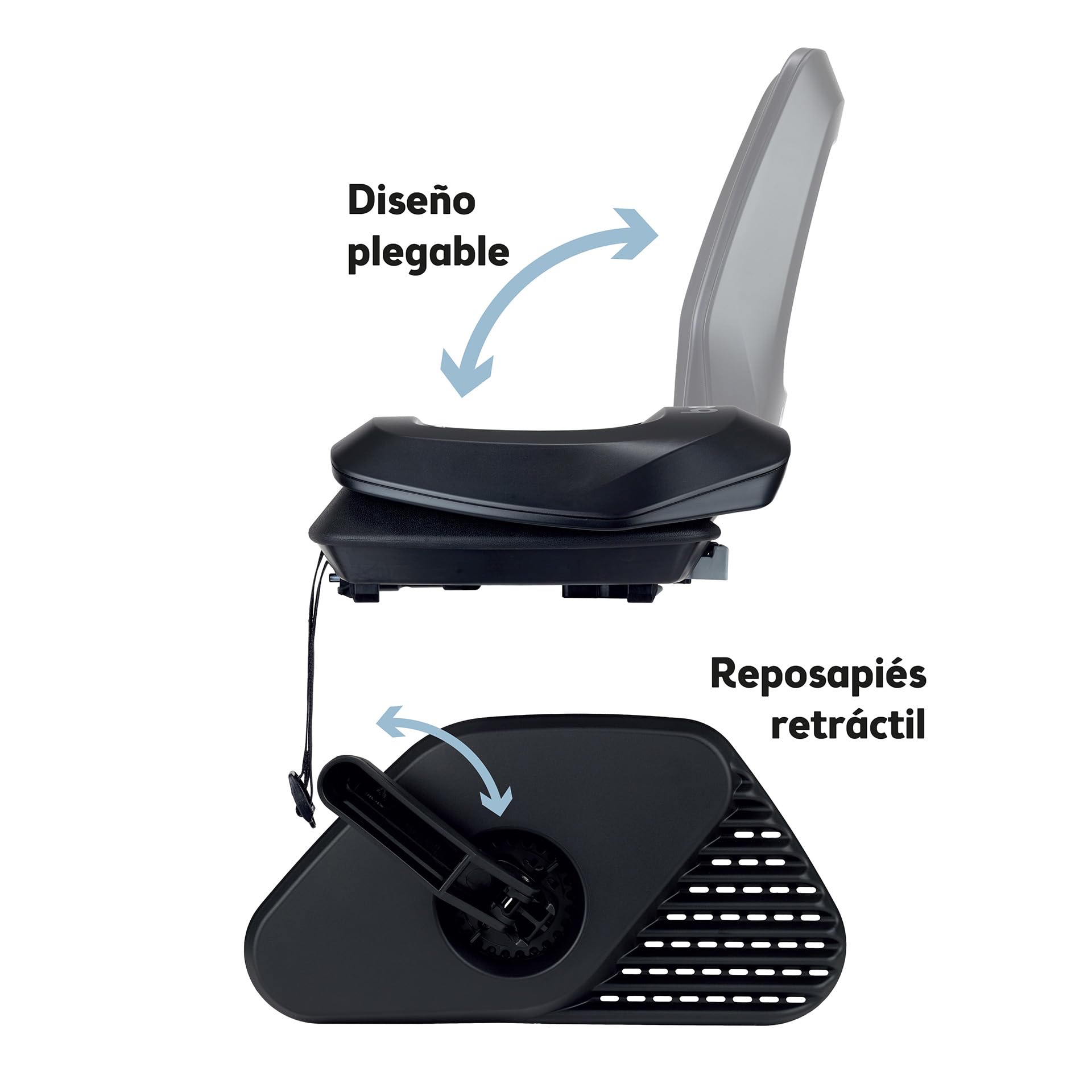 BOBIKE 8011900001 - Silla Bicicleta Trasera para Portaequipajes MIK-HD One Junior, Niños Desde 6 Años, hasta 27 kg, con Reposapiés Retráctiles, Cinturón de Seguridad, Negro