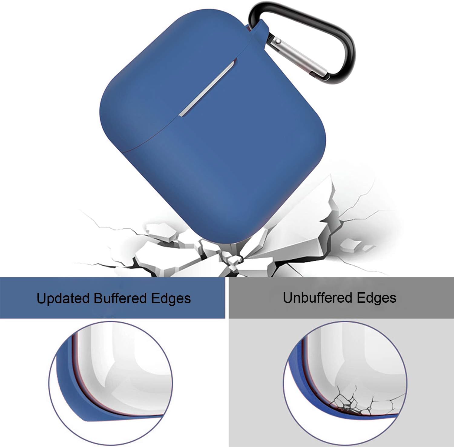 Airpods Case, Music tracker Protective Thicken Airpods Cover Soft Silicone Chargeable Headphone Case with Anti-Lost Carabiner for Apple Airpods 1&2 Charging Case (Navy)