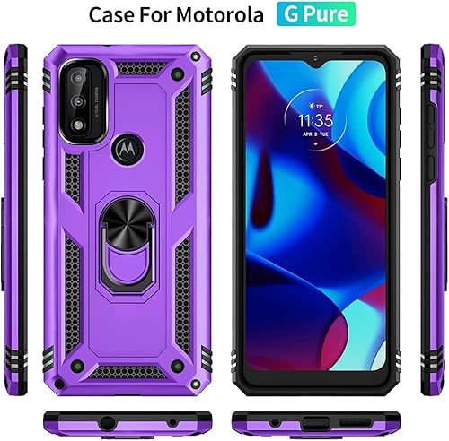 Miniatura 9 de Funda para Moto G Pure, Moto G Power 2022 con protector de pantalla HD, grado militar de 16 pies probada en caídas anillo a prueba de golpes para