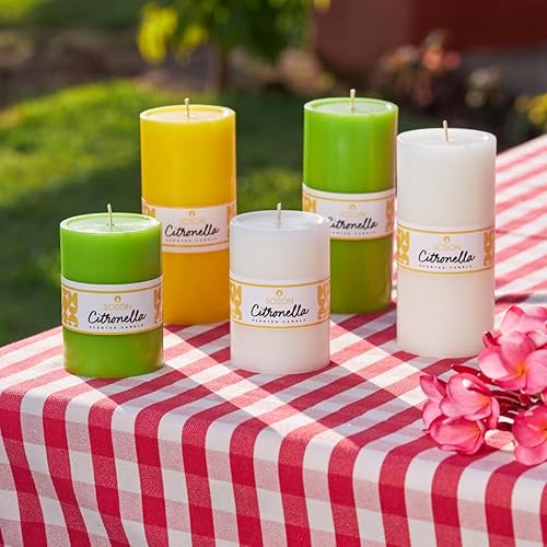 Miniatura 5 de Simply Soson Vela de citronela - Velas de pilar de citronela marfil - 3 x 4 pulgadas - Paquete de 3 - Vela antimosquitos