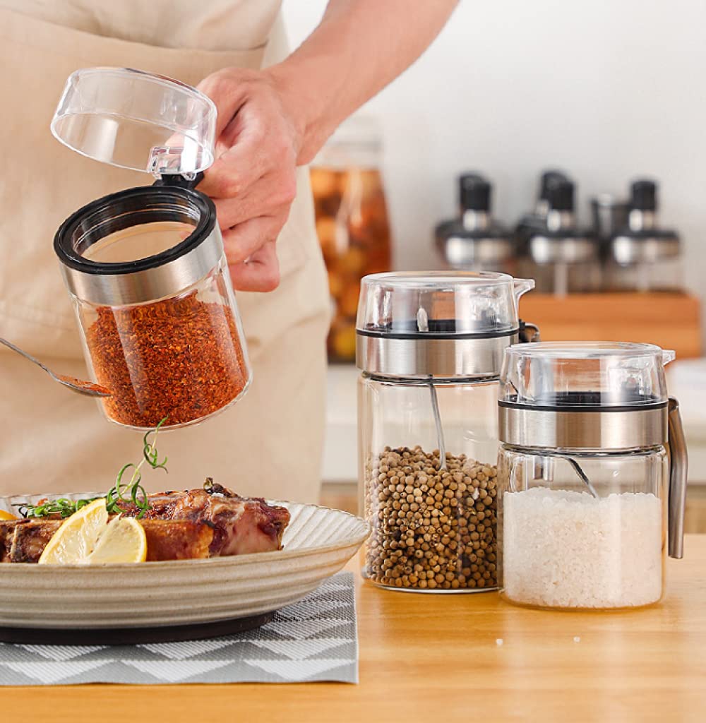 Contenitore Per Spezie In Vetro, Zuccheriera, Set Di Scatole Per Spezie Per Zucchero, Pepe, Sale, Spezie Per Conservare Spezie, Erbe Aromatiche, Zucchero, Sale, Pepe-300 ml*2