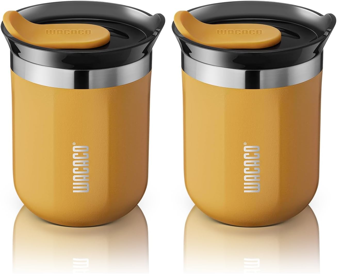 WACACO Octaroma Classico Vakuumisolierte Kaffeebecher, Doppelwandiger Edelstahl-Reisebecher mit Trinkdeckel, 6 fl oz (180ml), Gelb (Packung mit 2)