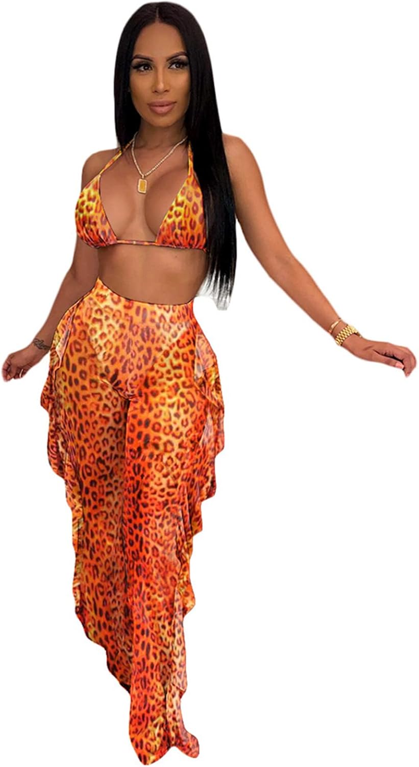 ECHOINE Women's Jumpsuit Beach Swimsuit Mesh Cover Up See Through Two Piece Outfits Clubwear with Briefs