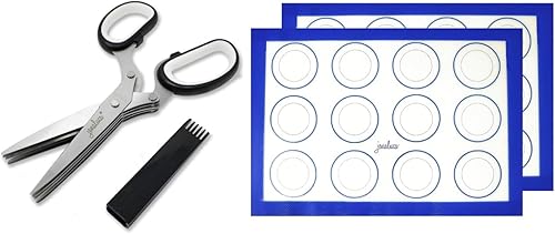 Jenaluca Tijeras de hierbas de cinco hojas y alfombrilla de silicona para hornear