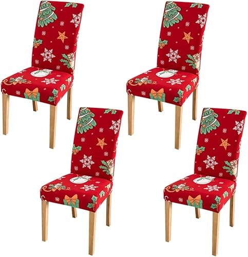 aokansha Juego de 4 fundas para sillas de comedor de Navidad, fundas elásticas para sillas Parsons, protectores de asiento lavables de elastano para