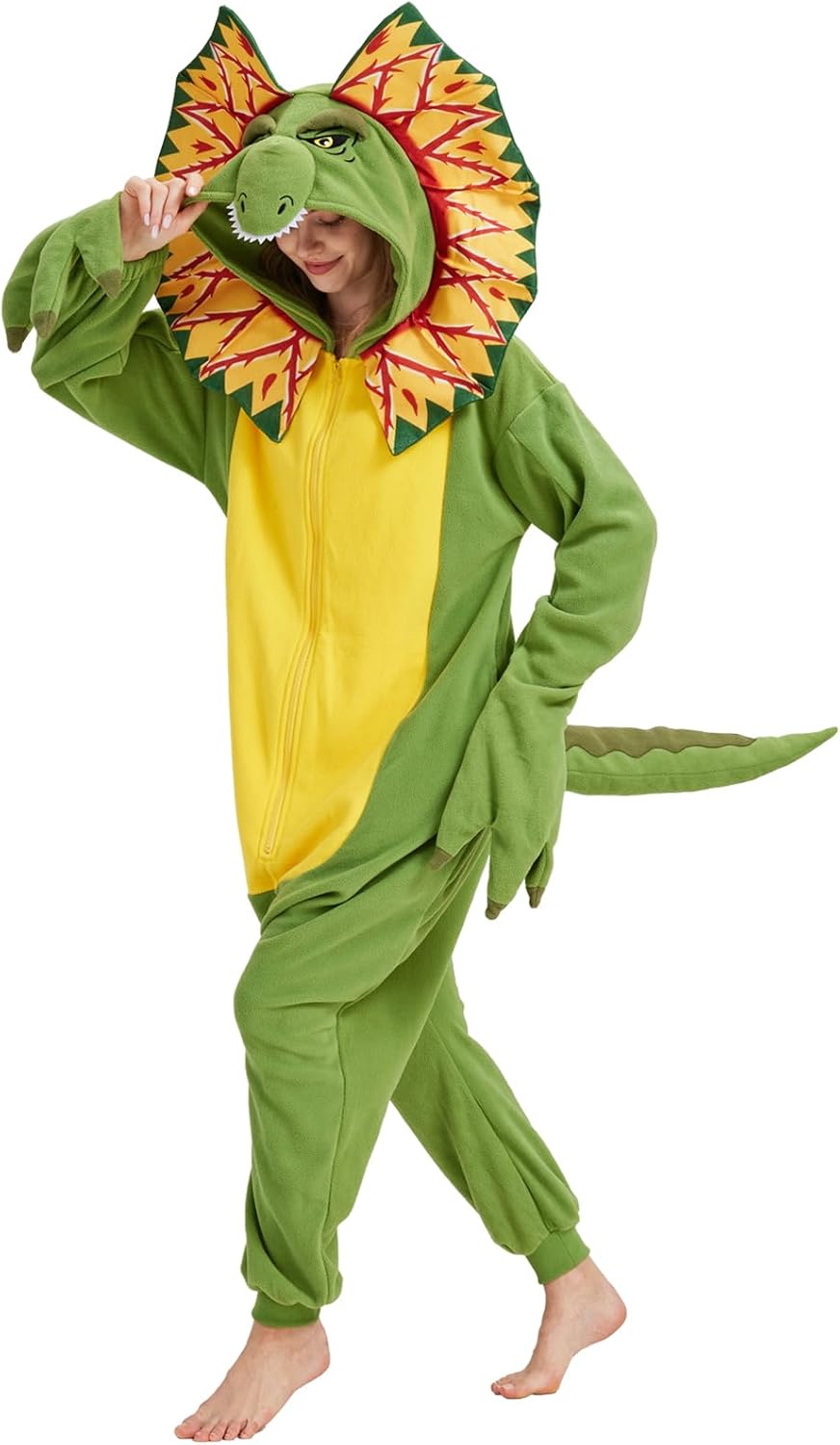 Adult Dinosaur Onesie Costume Cosplay Dilophosaurus Pajamas Halloween Parasaurolophus Cartoon Sleepwear for Women Men - Image 2