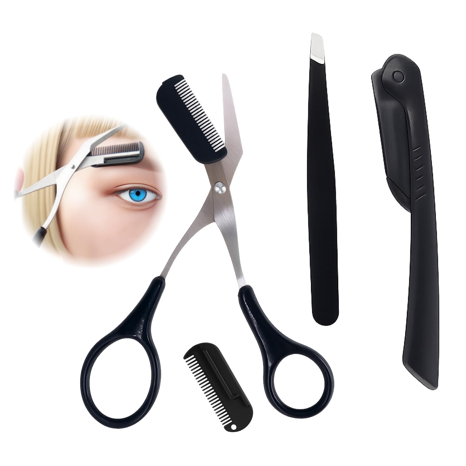Ciseaux Sourcils Professionnels de Précision pour Femme et Homme, Ciseaux Sourcil Femme avec Anneaux Antidérapants et Peigne, Tondeuse Sourcil et Outil de Mise en Forme pour Épilation Facile