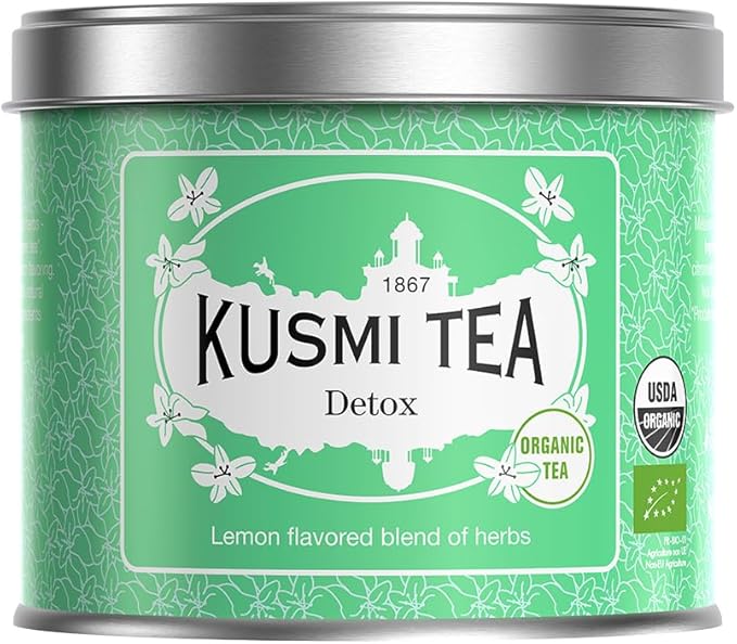 Kusmi Tea - Detox - Té 100% Orgánico - Mezcla de Té Verde, Mate y Limón - Disfrutar Caliente o con Hielo - Hojas Sueltas - Lata de 100g - Cantidad para aprox. 50 tazas