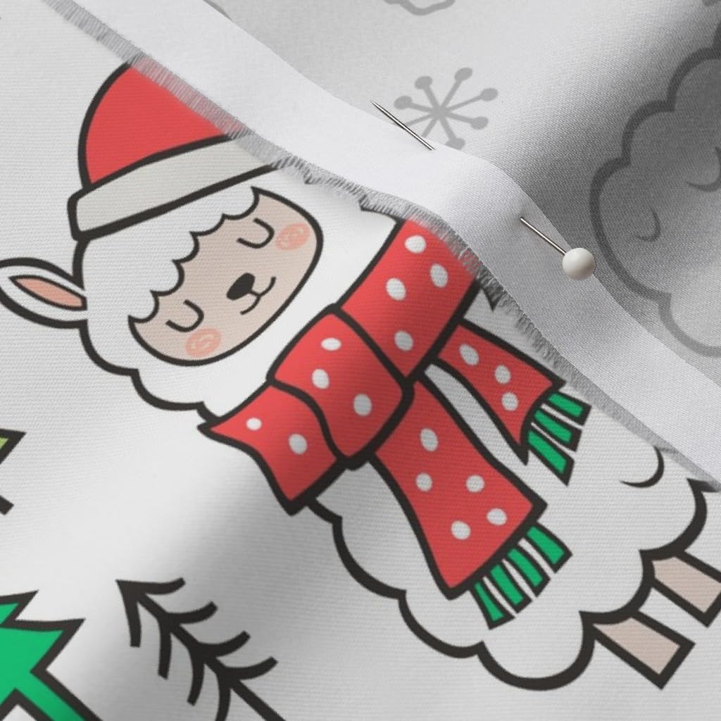 Spoonflower Fabric - Holidays Christmas Llamas White Llama Winter Trees Holiday Whimsical Printed on Organic Cotton Sateen Fabric by The Yard - Sewing Quilting Apparel Home Decor