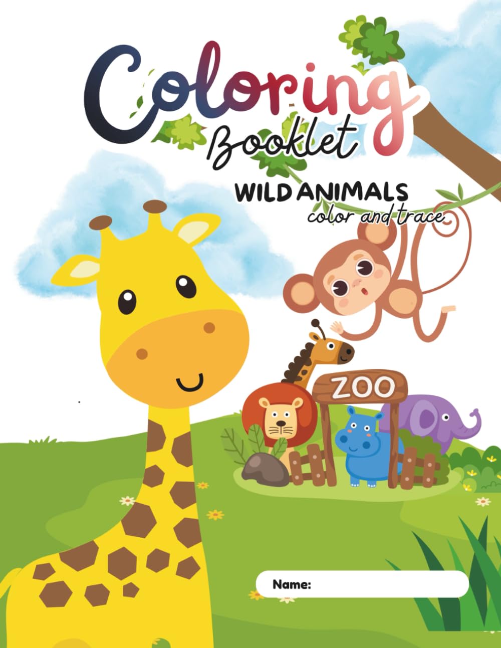 Wild Animals Coloring Book and Trace