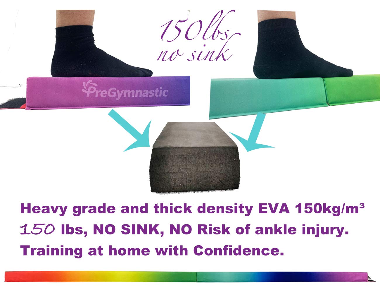 PreGymnastic Folding Balance Beam 8FT/9.5FT -Extra-Firm Suede Cover with Shinning Sticker and Carry Bag for Home/School/Club/Travel