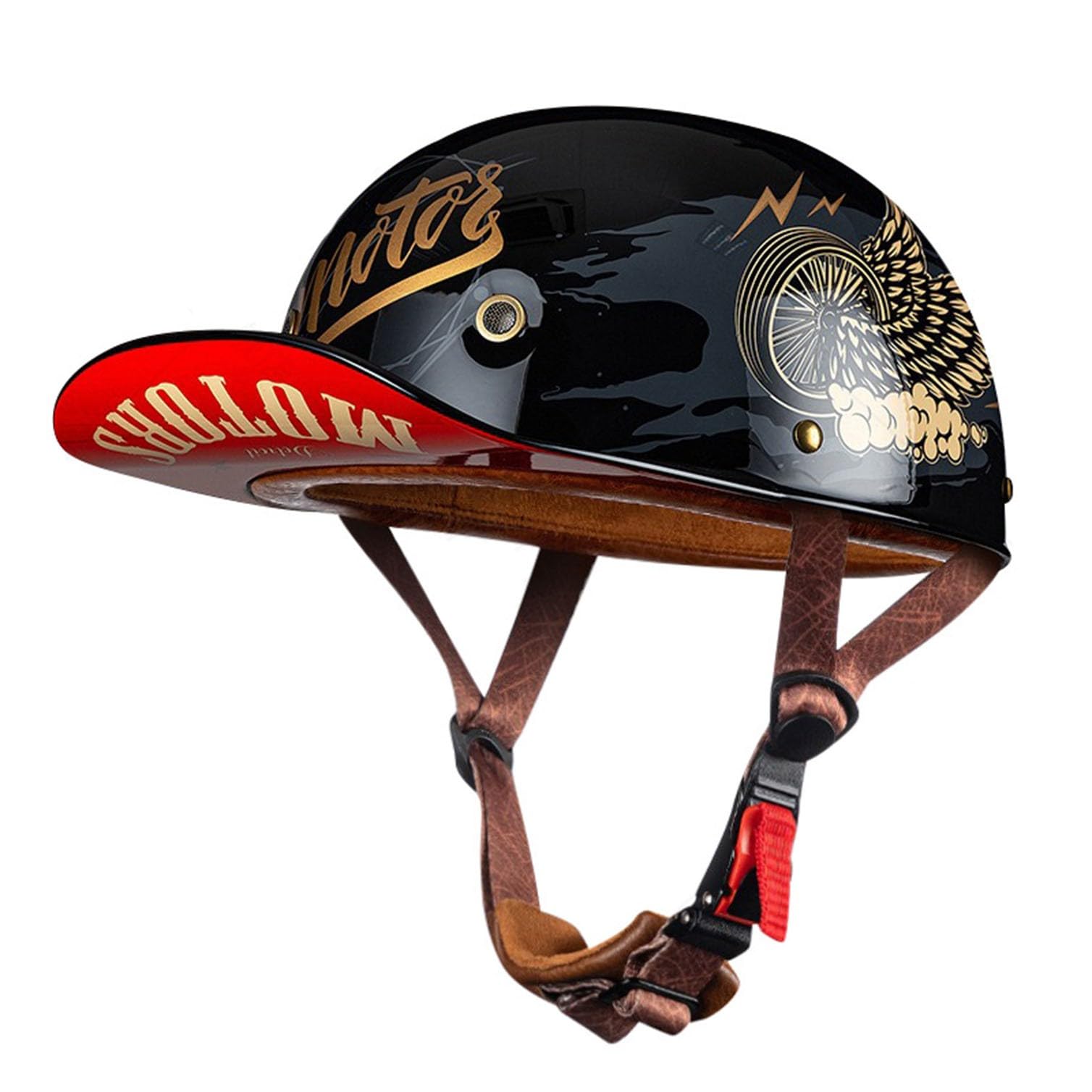 Casquette De Baseball Moto Casque Demi Vintage Casque Jet Demi Coque Mobylette Bols Casque ECE Homologué Pilote Casque De Scooter À Visage Ouvert pour Hommes Femmes