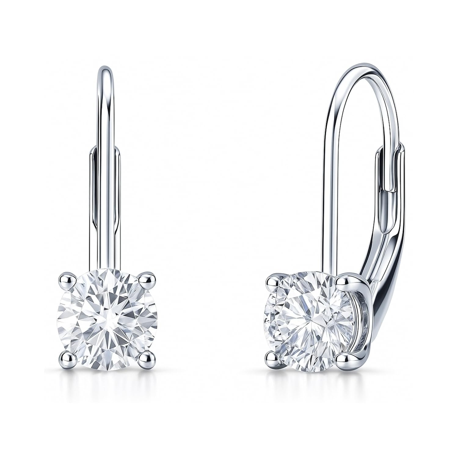 BERRICLE Sterling Silver CZ Solitaire Dangle Earrings for Women, Trendy Minimalist Simulated Diamond Cubic Zirconia Leverback Drop Earrings - Yellow Gold Flashed, Small/Large Size, Oval/Round Cut