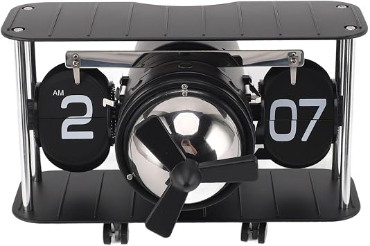 Airplane Flip Clock,Flip Clock Vintage Desk Clock,Flip Digital Clock,304 Stainless Steel Timing Reminder Function Retro Aircraft Mechanical Desk Clock for OfficeBlack
