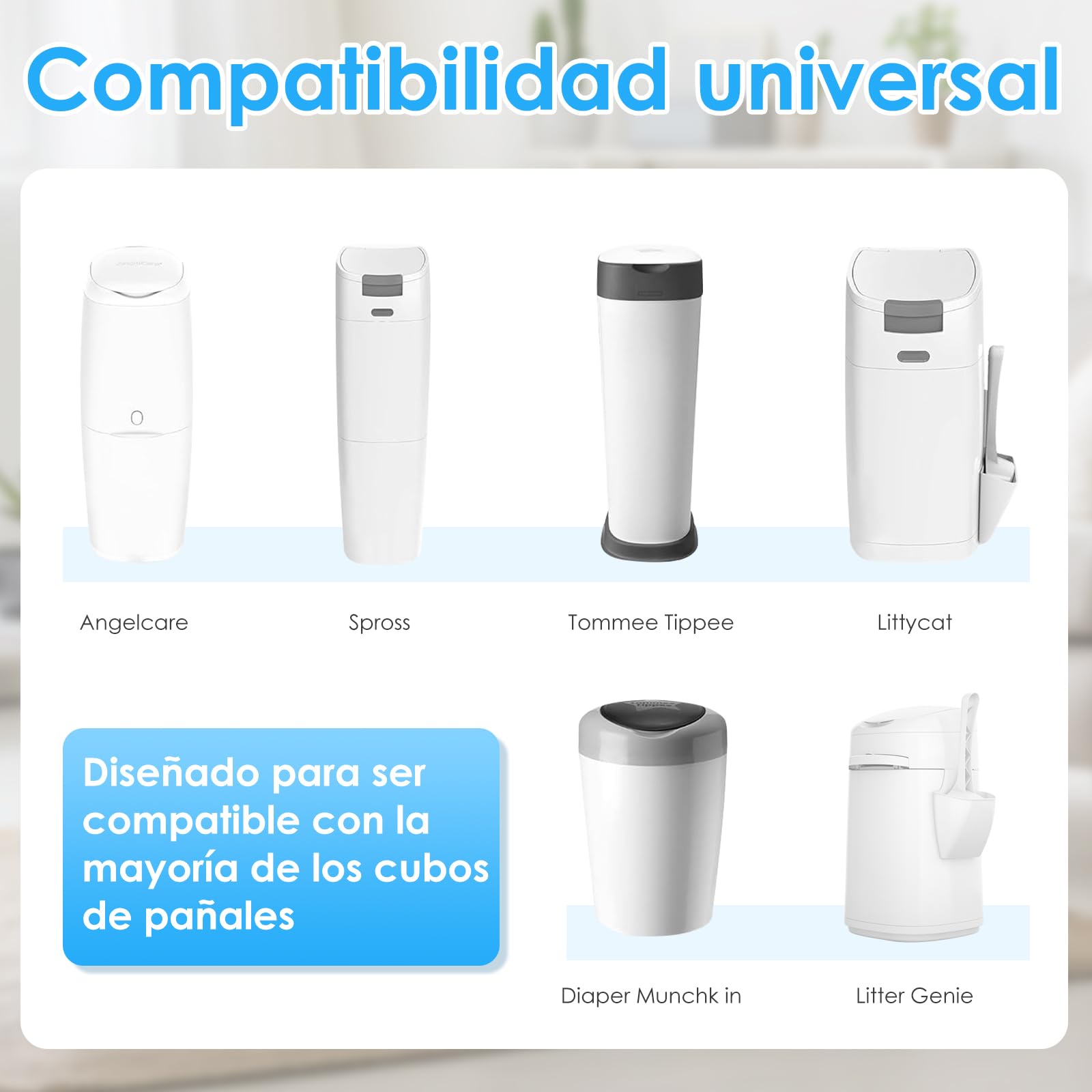 Recambios Contenedor de Pañales 12 Piezas Recambios de Papeleras de Pañales Bebe Compatible con Todos los Cubos de Pañales (Azul)