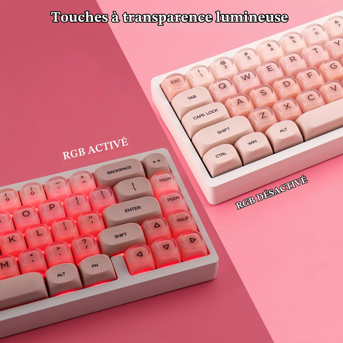 Crystal Jelly PBT Keycaps - 132 touches HOA Profile Translucide Double Shot Pink Foundation Keycaps pour claviers mécaniques Cherry MX Switch