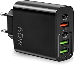 AXFEE 65 W PD & QC3.0 Multiple USB Fast Charger, Power Supply Charger Plug USB-C 5Port, Wall Charger, Mobile Phone Charger for iPhone 16/15/14/13/12/11/Pro/Pro Max, Samsung Galaxy, Xiaomi, Huawei