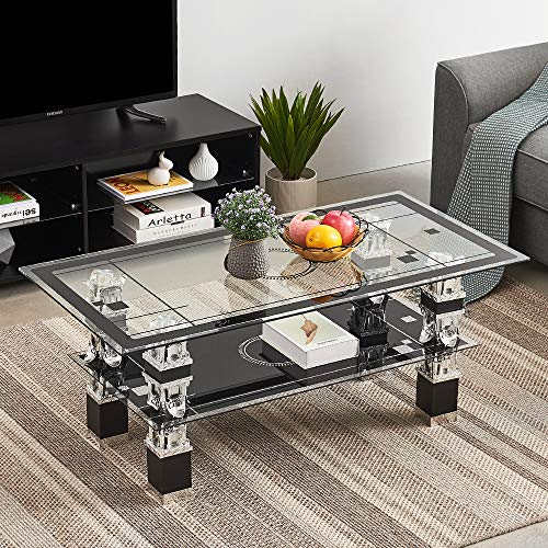 Soddyenergy Table Basse rectangulaire en Verre trempé chromé, 2 Niveaux