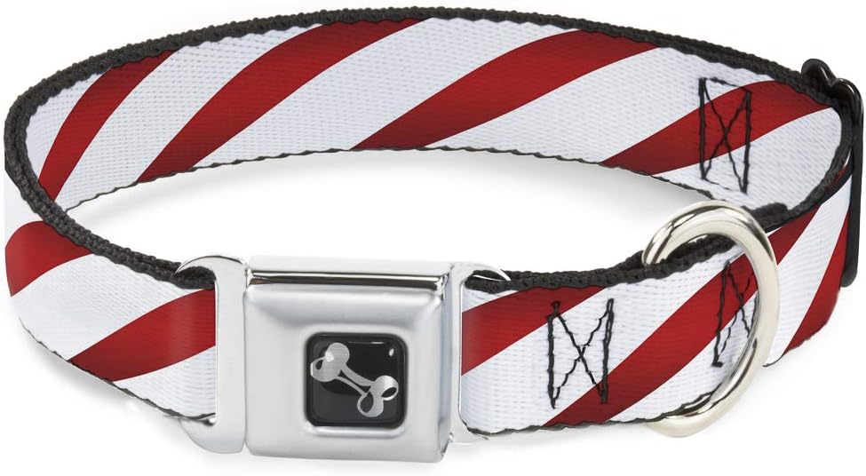 Buckle-Down Seatbelt Buckle Dog Collar - Candy Cane - 1" Wide - Fits 11-17" Neck - Medium