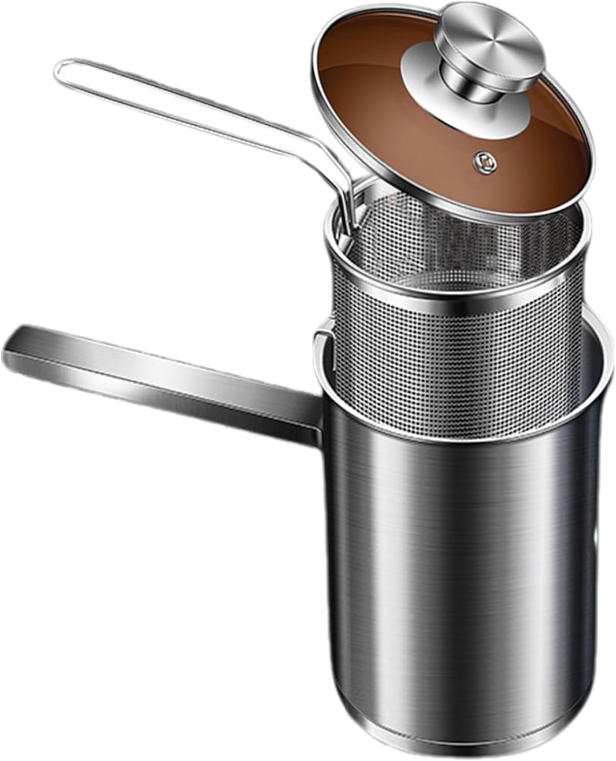 3Pcs Japanese Frying Pot Stainless Steel Frying Pot, 2L 7.7" Deeps Fryer with Oil Drip Drainer Rack, Glass Lid Easy Clean Oil Fryer for Fried Tempura Chicken Fish Shrimp
