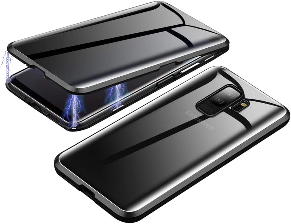 Anti-Spy Case for Samsung Galaxy S9 Plus, Jonwelsy 360 Degree Front and Back Privacy Tempered Glass Cover, Anti Peeping Screen, Magnetic Adsorption Metal Bumper for Samsung Galaxy S9+ (Black)