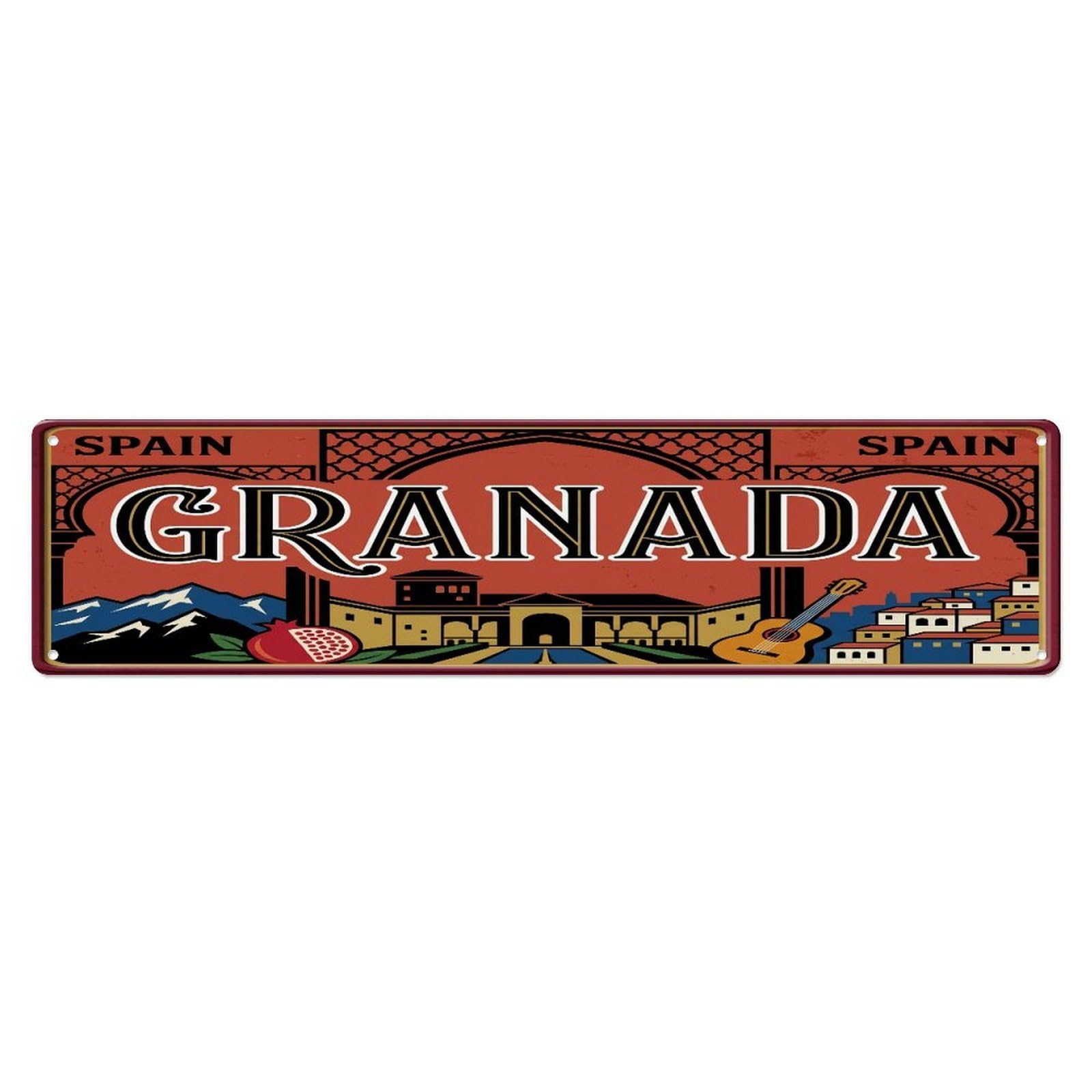 Tgrcjimh Style Metal Tin Sign Vintage Travel Granada Spain Alhambra Guitar